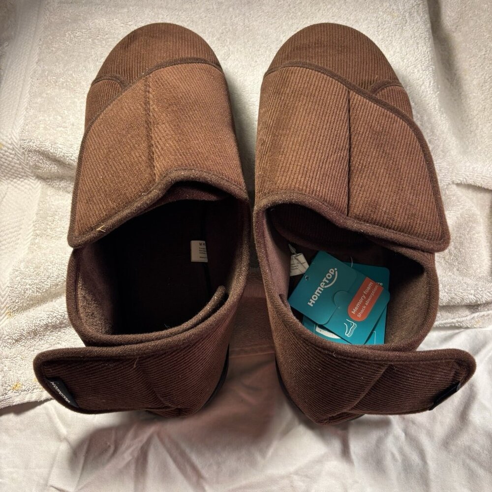 HomeTop Men’s Cozy Corduroy Memory Foam Loafer Slippers Adjustable Back/ Top 14w